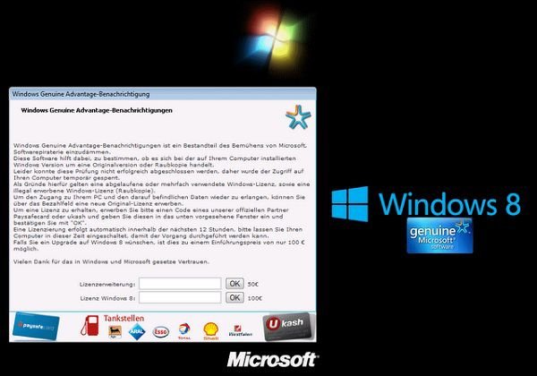 fake Windows Genuine Advantage notification - ransomware screenshot
